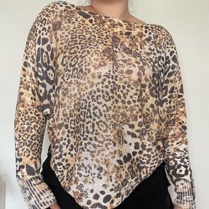 Y2k Leopard Print Knit Crochet Blouse Top